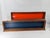 Mid-Century Modern MCM 1950s Cabin Modern Architect Pair of MCM Walnut Wall Shelf Spice Rack in Orange+Blue Background Panels For Sale - Image 3 of 7