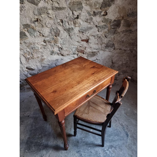 Wood Antique French Oak Writing Table with Drawer, 1930 For Sale - Image 7 of 18