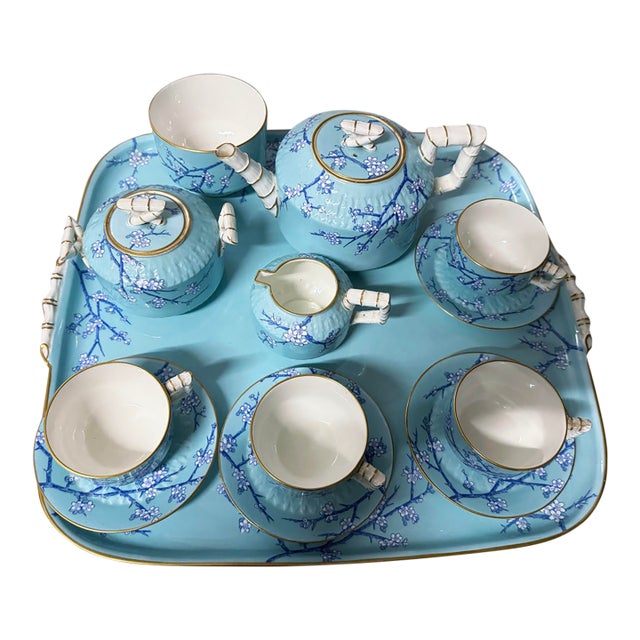 Mid 19th Century Japanese Style English Tea Set W/ Faux Bamboo Trim - 13 pcs For Sale