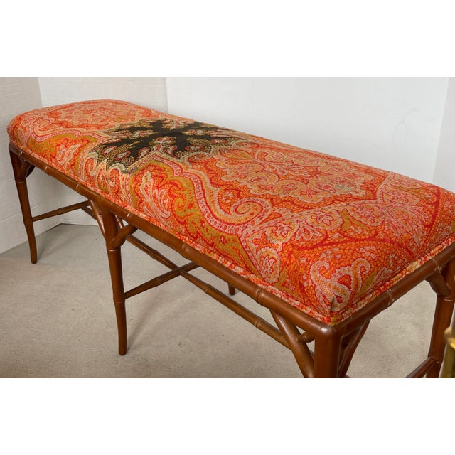 This is a wonderful French 19Th. C. Cashmere Shawl that has been Upholstered on Faux Bamboo wood Bench The shall is circa...