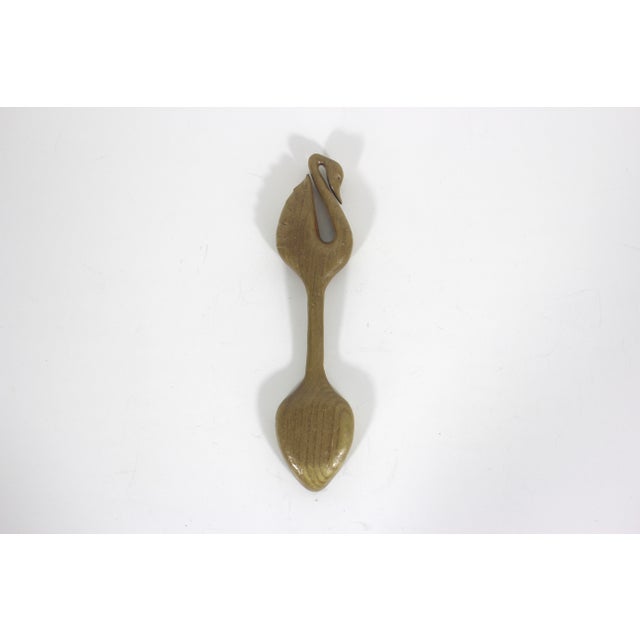 Wood Hand Carved Wood Spoon Folk Art Treen Welsh Love Spoon Swan Handle For Sale - Image 7 of 8