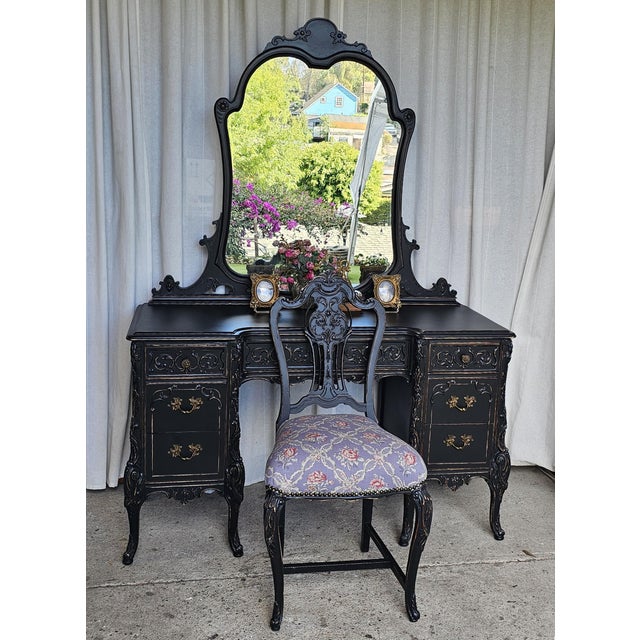 Gorgeous French Style Vanity with mirror and chair . These elegant pieces were richly carved in the French manner. Paris...