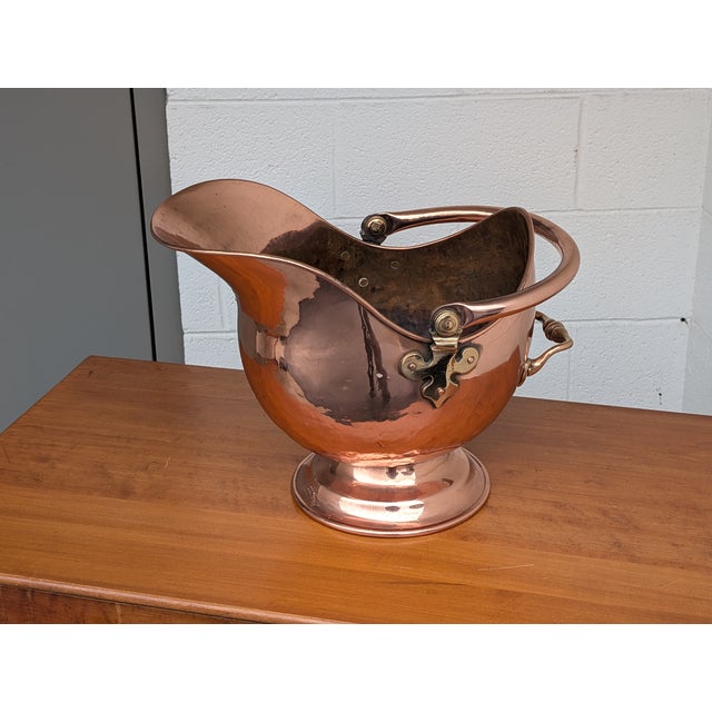 Fabulous Antique 19th Century Copper Brass Coal Bucket Helmet Scuttle W/ Helmet For Sale - Image 9 of 12