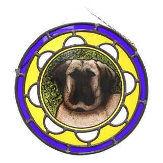 Art Deco Stained Glass Roundel Depicting with English Mastiff Dog, 1890s For Sale