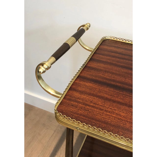 Maison Jansen Neoclassical Style Mahogany and Brass Bar Cart in the Style of Maison Jansen For Sale - Image 4 of 13