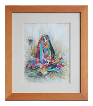 Khaled Alkhani Mixed Media Figurative Cubist Portrait of a Middle Eastern Woman 21st Century