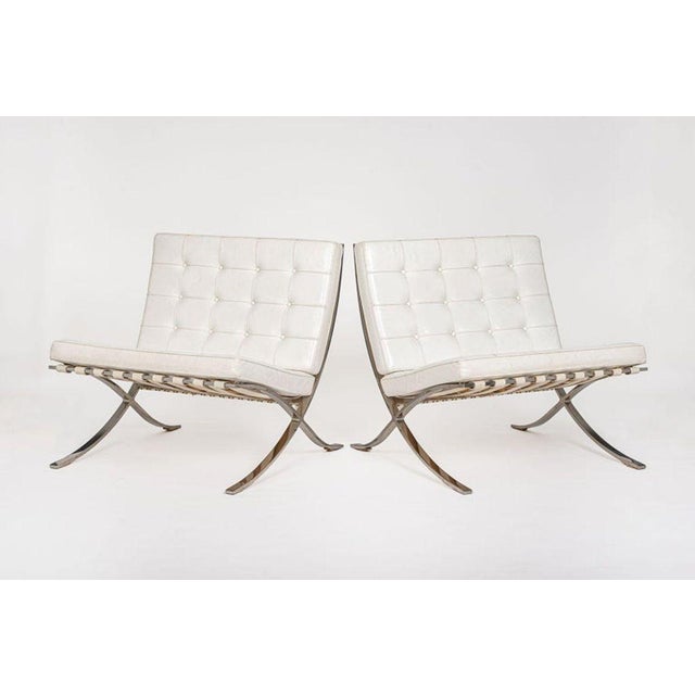 Mid Century White Barcelona Chairs by Mies Van Der Rohe for Knoll, 1970s For Sale - Image 12 of 17