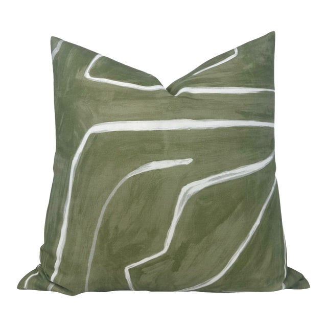 Graffito Linen Pillow Cover in Fern Green For Sale