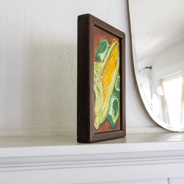 Wood Still Life Painting of Corn and Peppers by Oregon Artist Hal Maddox 1970 For Sale - Image 7 of 10