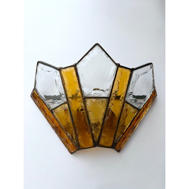 Pair of Hammered Glass Wrought Iron Sconces by Longobard, Italy, 1970s For Sale - Image 10 of 12