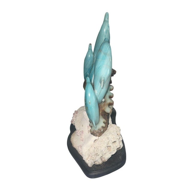 Gemstone Blue Quartzite Dolphin Sculpture on Onyx Base, Brazil, Late 20th Century. For Sale - Image 7 of 8