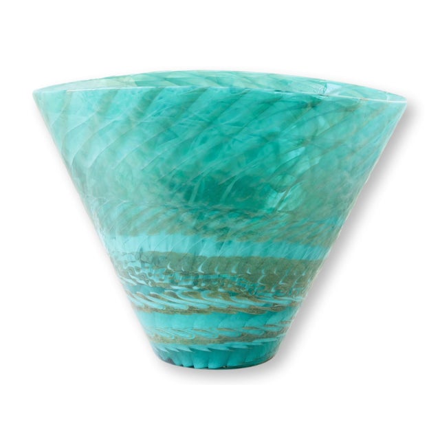 Traditional Aquamarine Italian Murano Glass Large Vase For Sale - Image 3 of 6