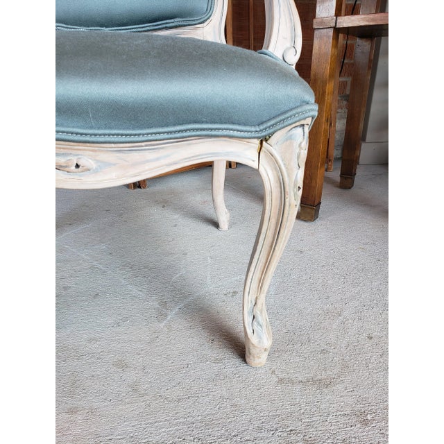 1950s Vintage Louis XV Style Armchair in Blue Gray Fabric For Sale - Image 11 of 12
