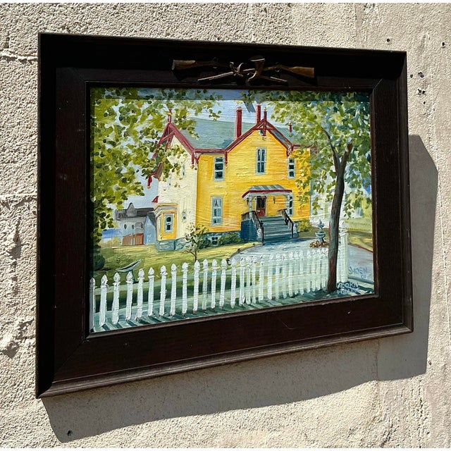 Rustic Vintage Boho Primitive Landscape Oil on Board For Sale - Image 3 of 10