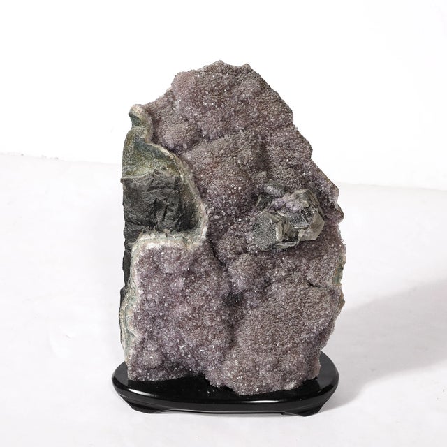 Modernist Uruguayan Amethyst Rock Crystal Specimen on Black Lacquer Base For Sale - Image 9 of 12