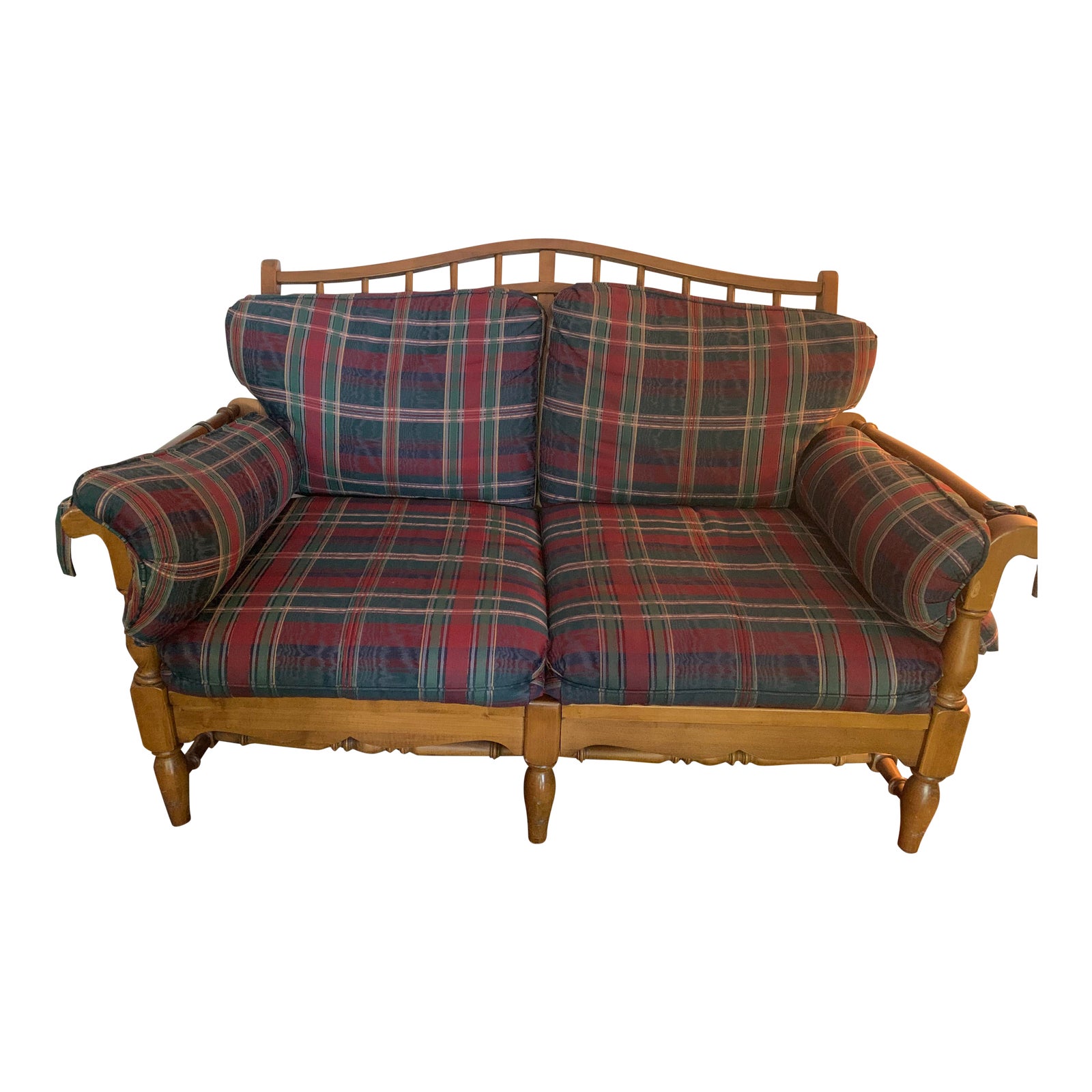 Ethan Allen Traditional Collection Plaid Wood Frame Couch Set Chairish