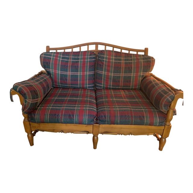 Ethan Allen Traditional Collection Plaid Wood Frame Couch Set Chairish