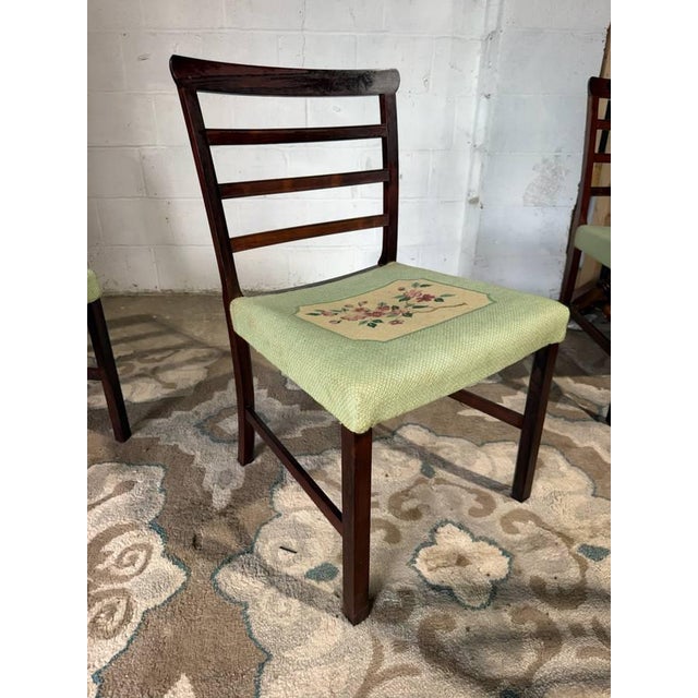 Mid 20th Century Mid 20th Century Set of 8 High Ladder Back Rosewood Tapestry Leg Dining Chairs For Sale - Image 5 of 17