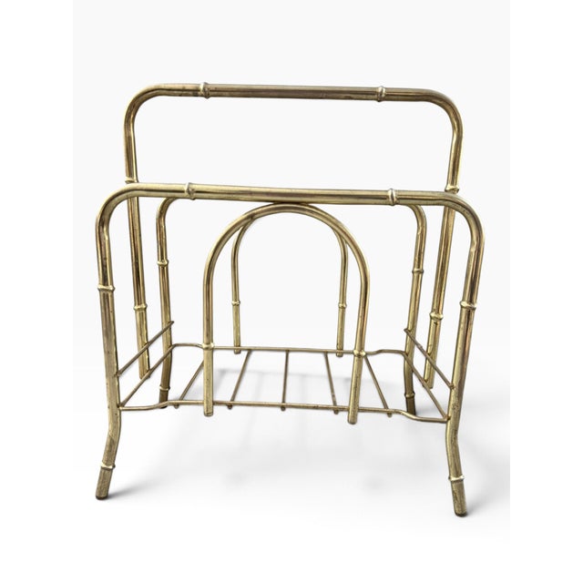 Hollywood Regency Vintage Hollywood Regency Brass Multi-Tier Magazine Rack For Sale - Image 3 of 6