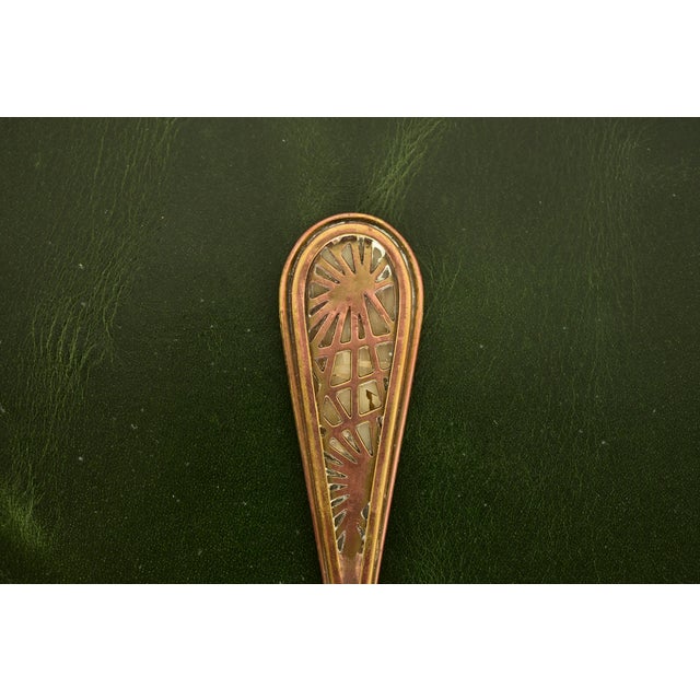 Metal Tiffany Studios New York Pine Needle Pattern Bronze Doré and Slag Glass Letter Opener For Sale - Image 7 of 11