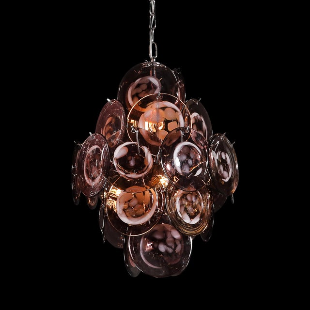 Modernist Hand-Blown Smoked Mauve Spotted Murano Glass Five-Tier Disc Chandelier For Sale - Image 18 of 18