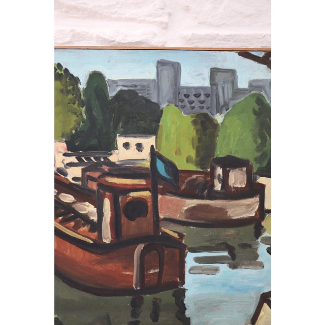 G. Delaire, Barges on the Seine, 1994, Oil Painting on Canvas For Sale - Image 6 of 11