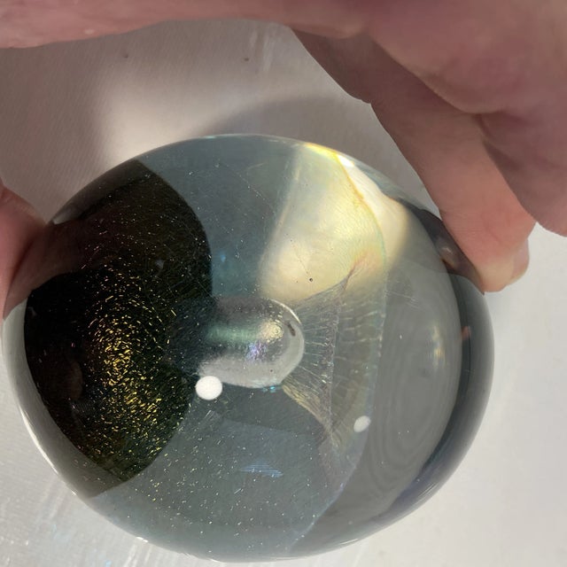 1980s Robert Eickholt Paperweight Art Glass Iridescent "Veil" Egg Water Fountain Spray For Sale - Image 11 of 12
