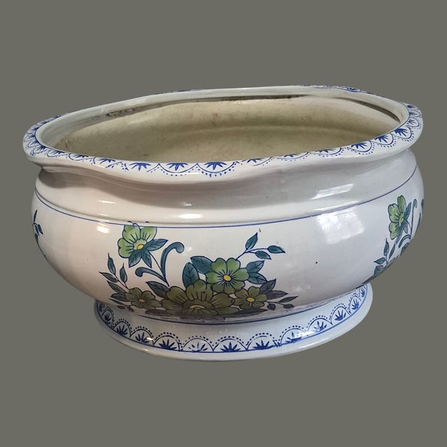 Late 20th Century Vintage Large Bonsai Succulent Jardinière Planter Asian Blue Floral Motif For Sale - Image 5 of 12