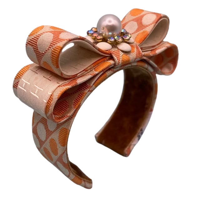 French Hermes Dot Vintage Silk Necktie Cuff Bracelet For Sale - Image 3 of 6