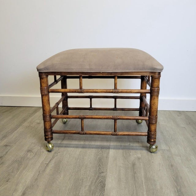Stanley Furniture Pair of Stanley Faux Bamboo Footstools on Brass Casters, C. 1970s For Sale - Image 4 of 10