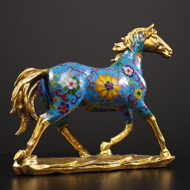 Gilt Bronze Cloisonné Enamel Horse Figure on Base For Sale - Image 4 of 9