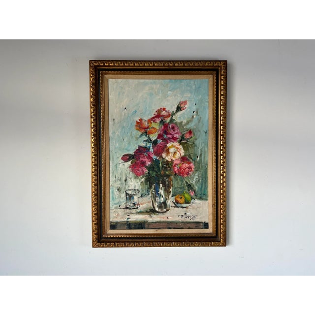 Abstract Italian E. Dessey " Roses " Still Life Oil Painting , Framed For Sale - Image 3 of 13