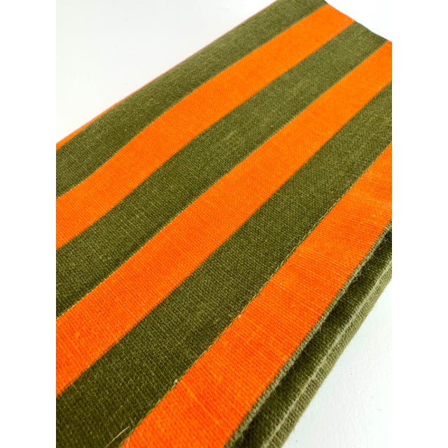 1960s 1960s Mid-Century Modern Orange and Olive Green Striped Cotton Napkins - Set of 6 For Sale - Image 5 of 8