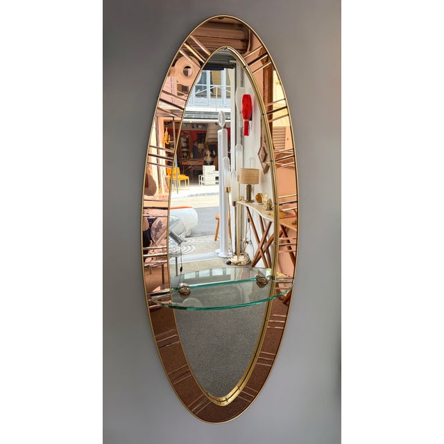 Mid-Century Modern Large Full-Length Mirror Console Pink Glass and Brass by Cristal Art Italy, 1960s For Sale - Image 3 of 12