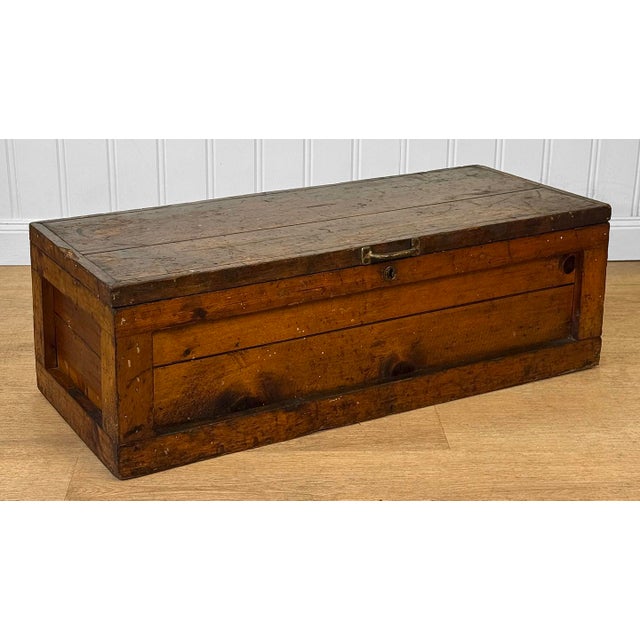 Wood Antique Large Primitive Farmhouse Pine Storage Tool Chest For Sale - Image 7 of 14