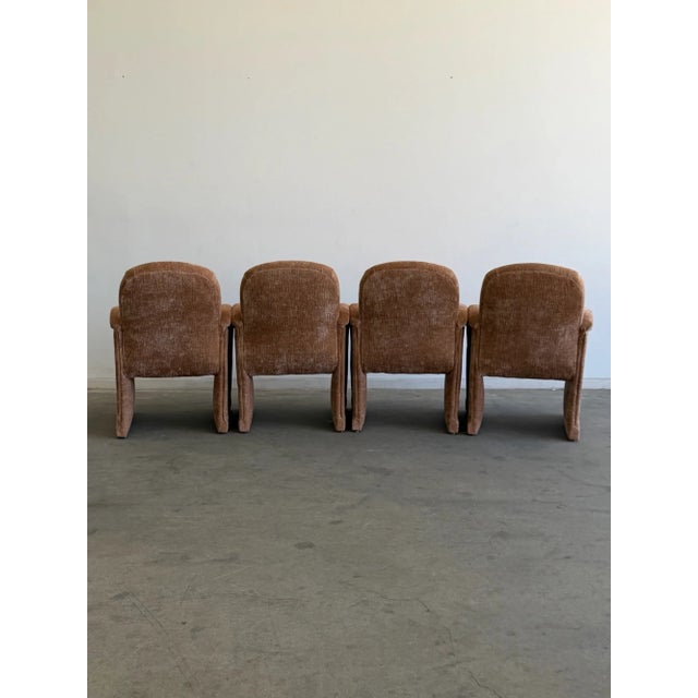 Blush Vintage Curved Velvet Arm Dining Chairs - Set of Four For Sale - Image 8 of 18