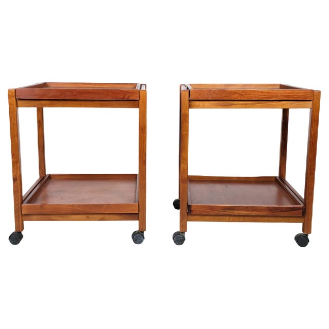 Roll Coffee Tables with Serving Tray in Walnut, 1960s, Set of 2 For Sale