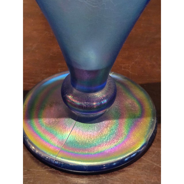 Fenton Art Glass Company Vintage Fenton Blue Iridescent Glass Fan Vase by the Metropolitan Museum of Art For Sale - Image 4 of 6