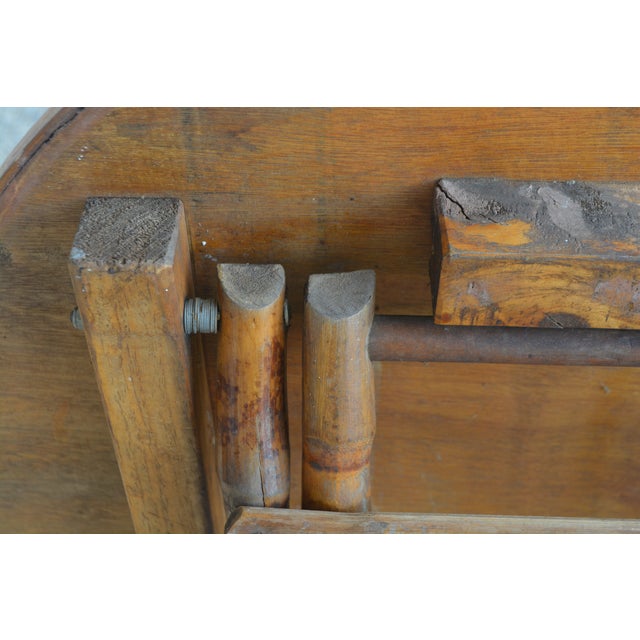 1960s Vintage Rustic Burnt Bamboo Round Folding Occasional / Patio or Game / Tea Table For Sale - Image 13 of 15