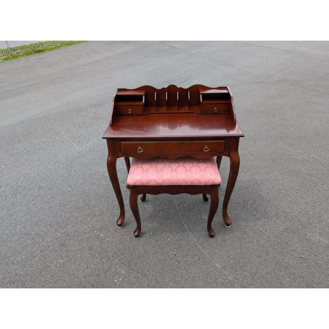 Mid-Century Modern Vintage Mahogany Secretary/Writing Desk With Stool For Sale - Image 3 of 14