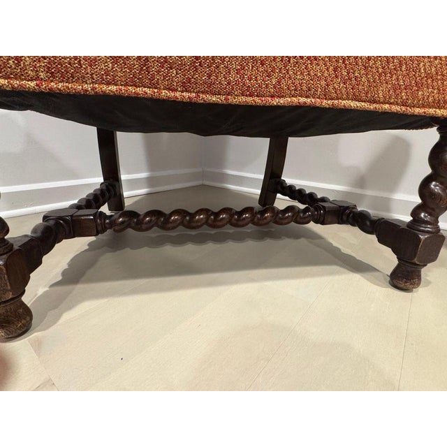 Vintage Queen Anne & Archie Bunker Style Wingback Chair With Carved Spindle Legs For Sale - Image 10 of 11