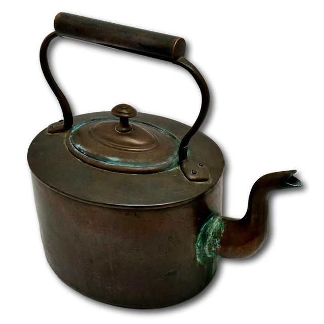 Excellent Smaller Size Antique Classic American Style Hand Wrought Solid Copper Tea Kettle - Circa Early 19th Century For Sale - Image 10 of 18