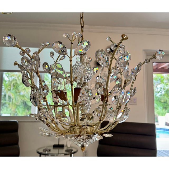 Mid-Century Modern 1990s Botanical Inspired Chandelier With Delicate Crystal "Buds" and Leaves Branching Out For Sale - Image 3 of 7