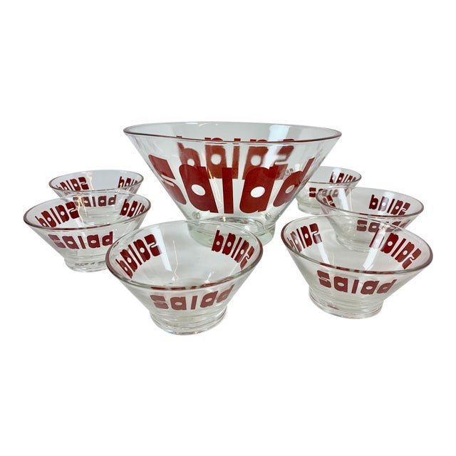 Mid-Century Modern Glass Salad Serving Bowl Set - 7 Pieces