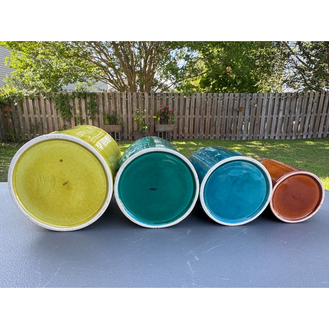 1960s Glazed Ceramic Colorful Pottery Lidded Kitchen Canisters Made in Italy - Set of 4 For Sale - Image 11 of 18
