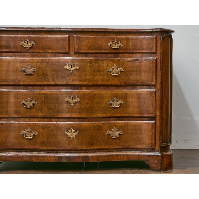 Wood 19th Century English Mahogany Serpentine Chest with Inlay and Ornate Pulls For Sale - Image 7 of 12