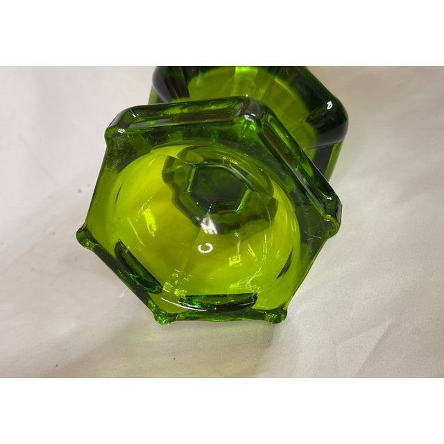 Vintage Mid-Century Viking Glass Green Streched Vase With Sticker For Sale - Image 9 of 14