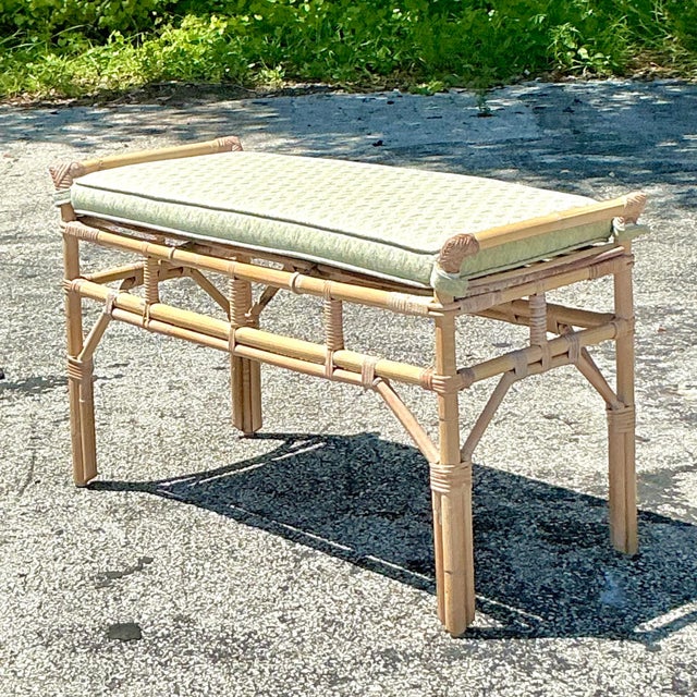 Vintage Coastal Rattan Bench For Sale In West Palm - Image 6 of 7
