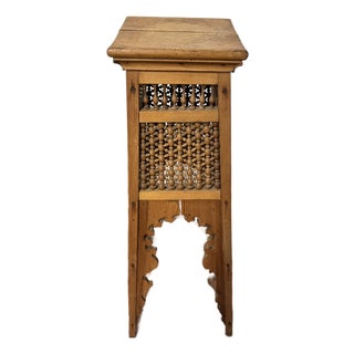 Antique Moorish Pedestal Plant Stand Carved Wood Moucharabieh Lattice Table 40" For Sale