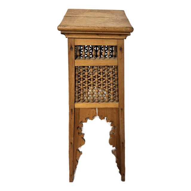 Antique Moorish Pedestal Plant Stand Carved Wood Moucharabieh Lattice Table 40" For Sale